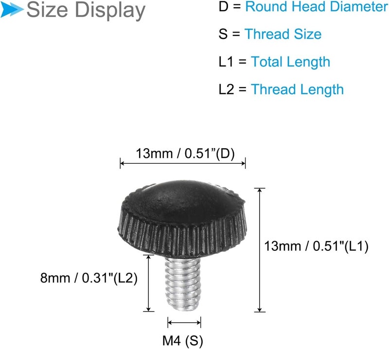 CoCud Thumb Screw Knurled Knobs, M4 x 8mm Male Thread, Black Round Head Clamping Screw Threaded Stud Hand Knobs Grip, (Applications: for Machinery Lathes), 20-Pieces - Image 2